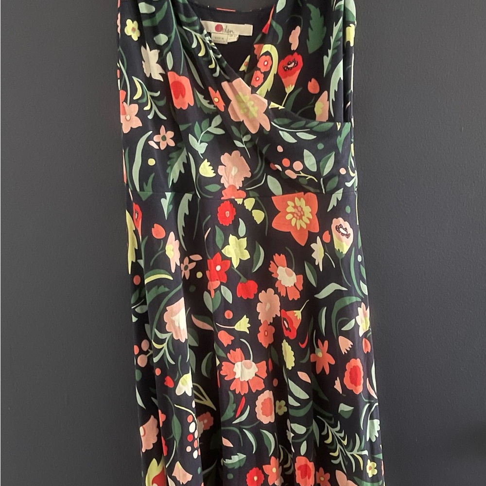 Boden Navy and Green Patterned Dress